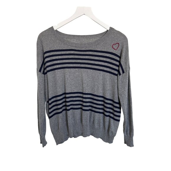 Chaser Heather Grey & Navy Stripe Cashmere Blend Sweater - Picture 6 of 8